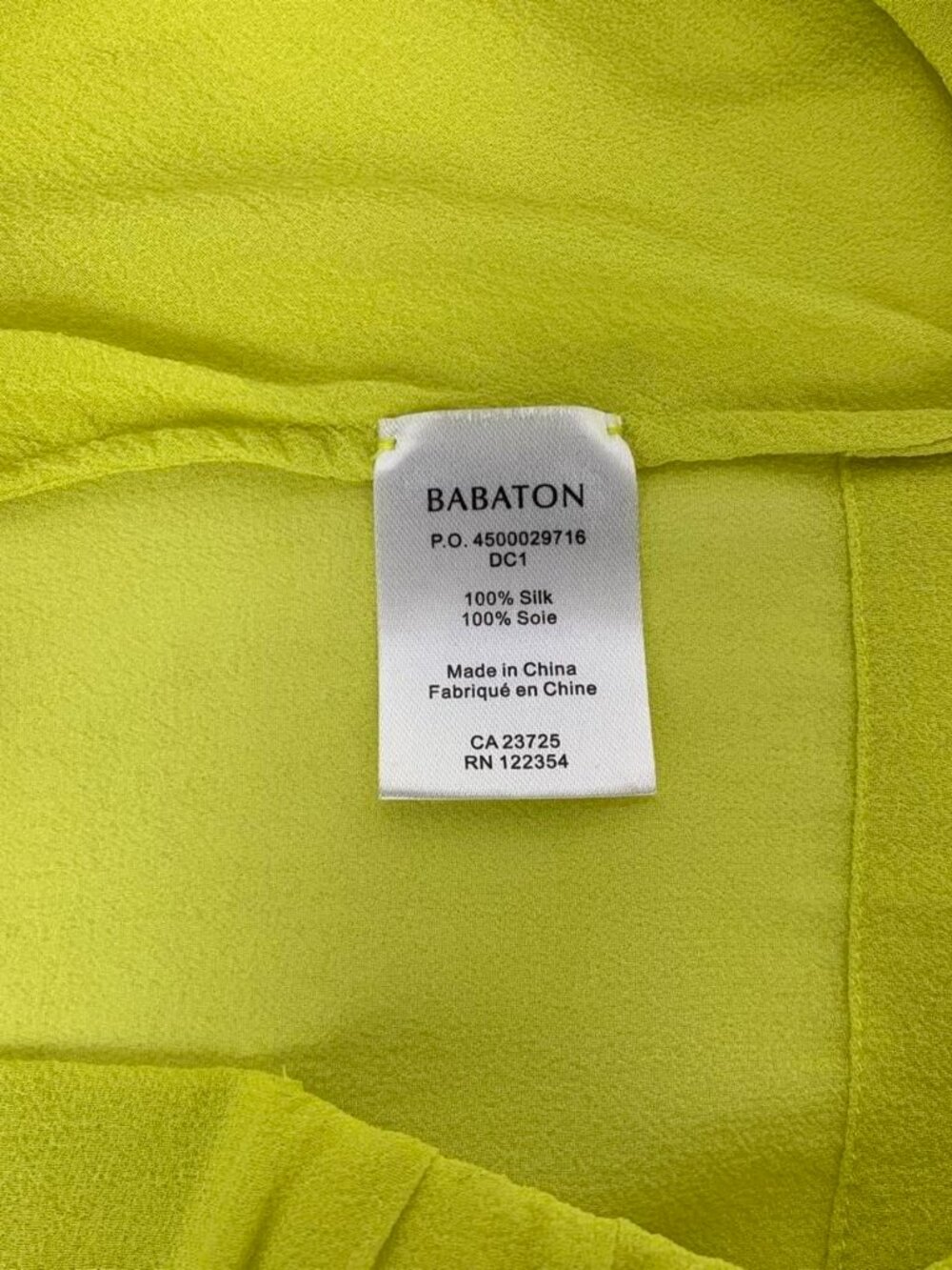 Babaton 100% Silk Crossover Blouse - Vibrant Lime/Chartreuse, Size S/SM - Picture 5 of 8